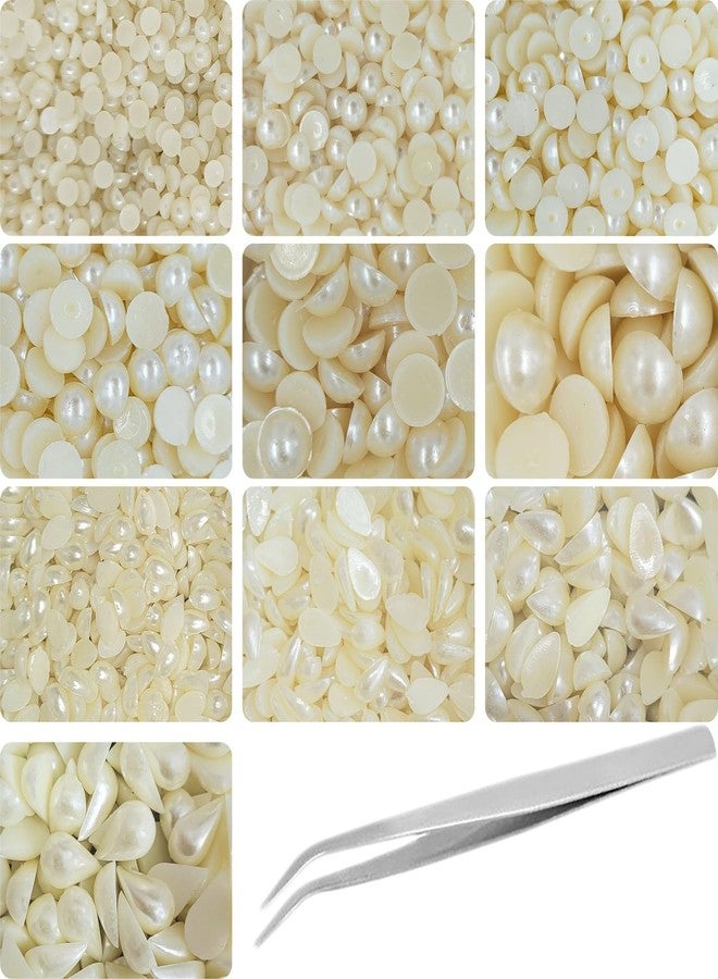 INDIKONB Half Cut Round and Tilak Drop Beads - Acrylic Beads for Crafts, Off White Cream Color - Image 1